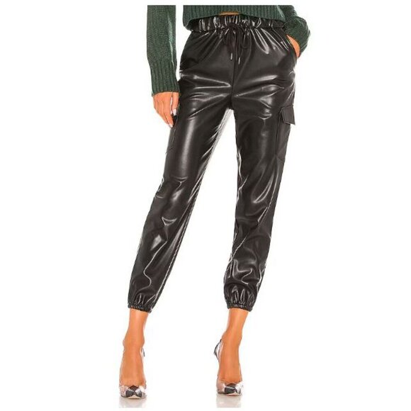 Lovers + Friends Faux Leather Jogger Pants Elastic Waist Capsule Wardrobe - Picture 2 of 15